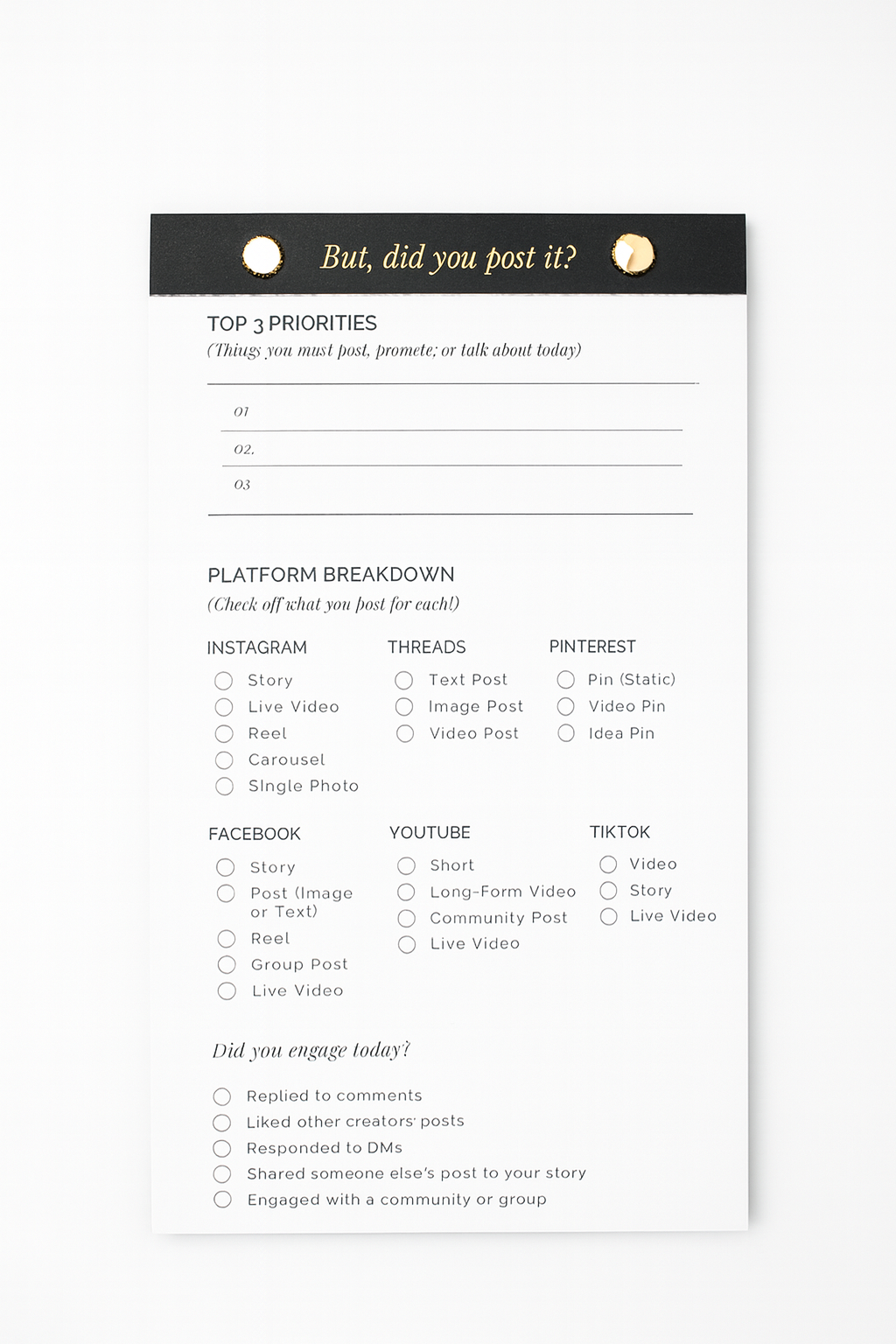 But Did You Post It? – Content Checklist Notepad